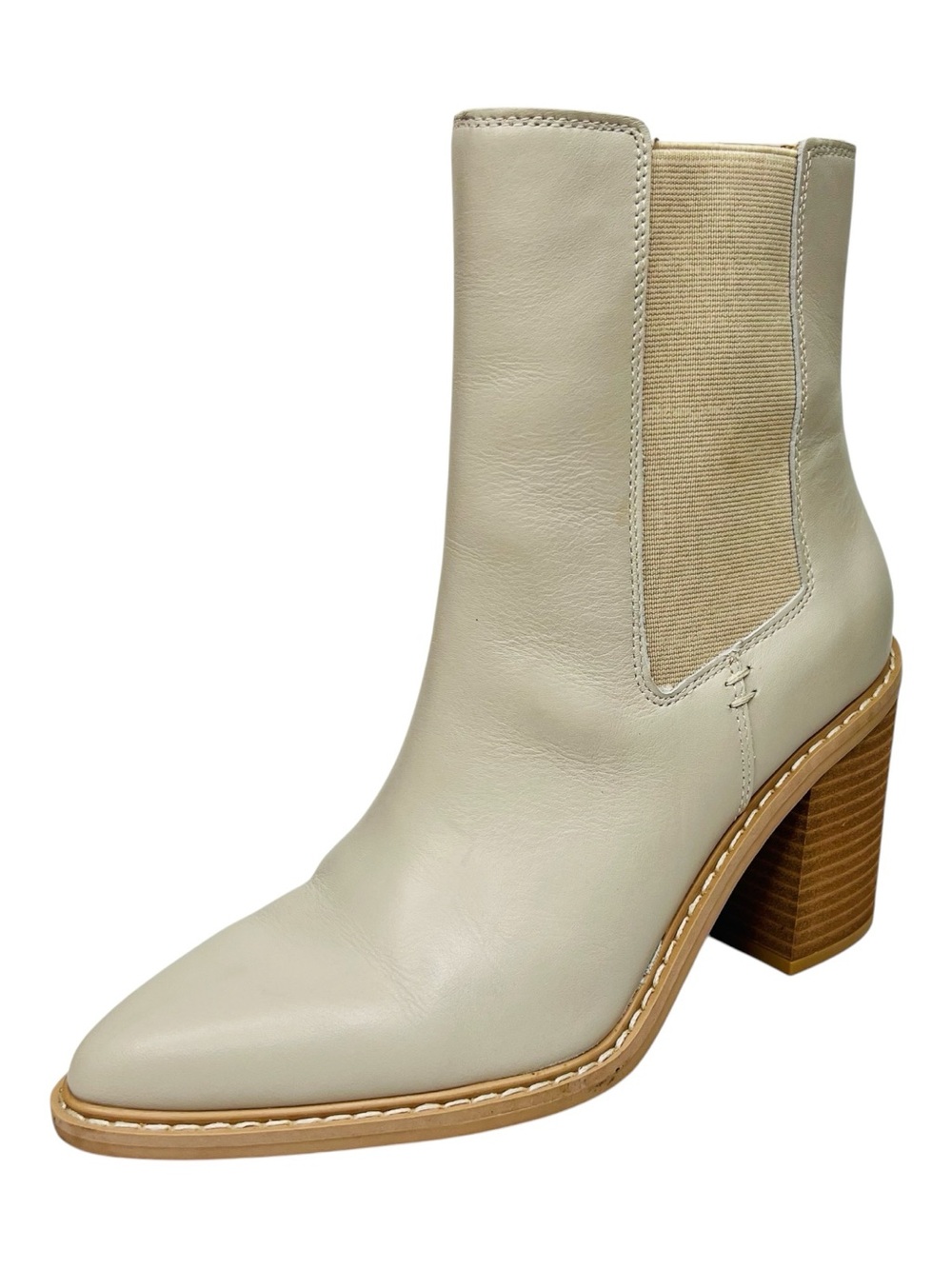 Crown Vintage Pimmy Beige Leather High Blocked Heel Western Style Booties Sz. 7